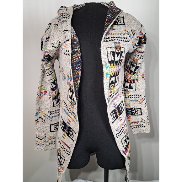 Northern Angel Aztec Southwestern Boho Open Front Long Cardigan Sweater Hoodie L - Picture 1 of 15